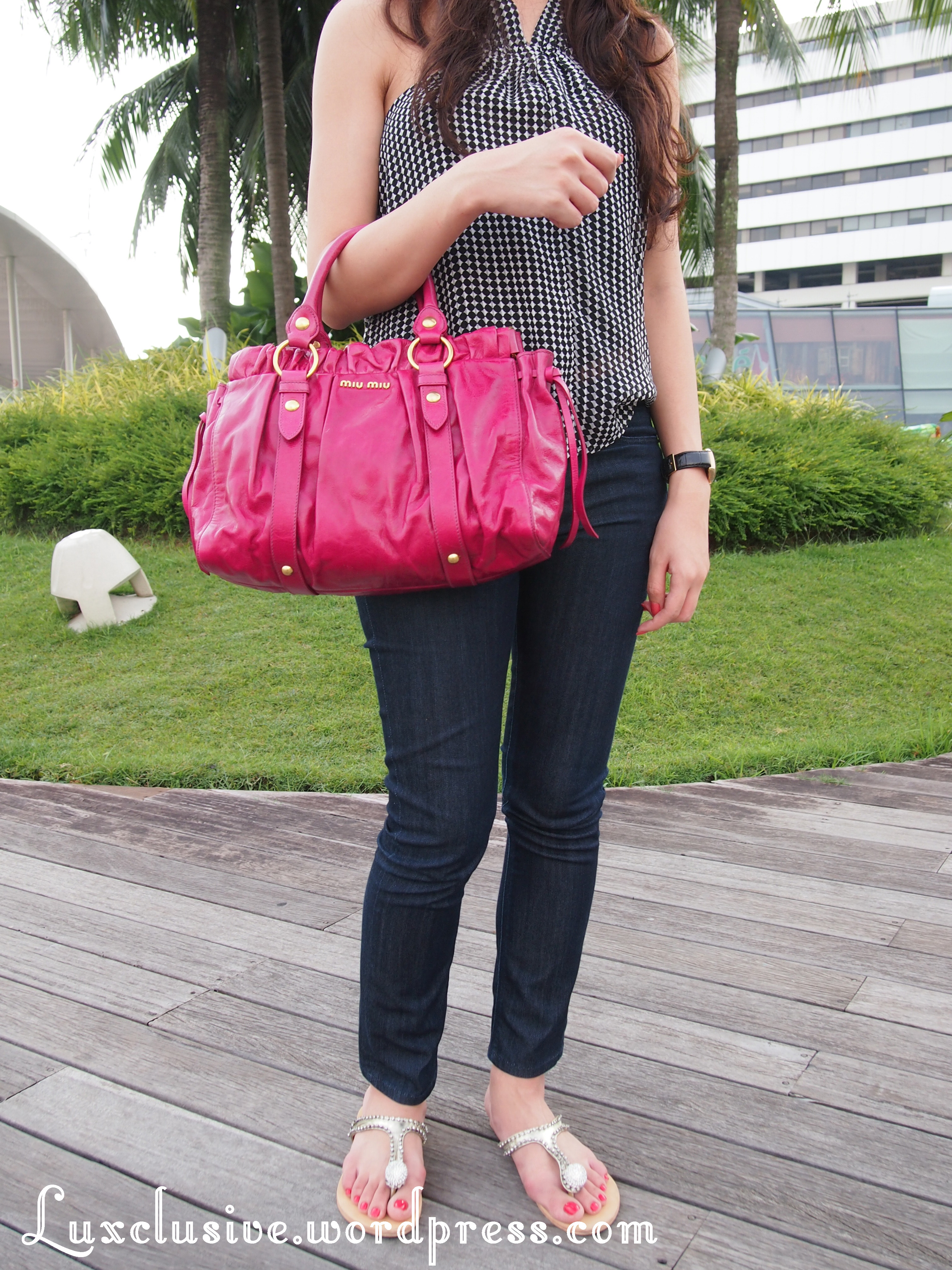 Miu Miu Pink Leather Bow Top Handle Bag Miu Miu