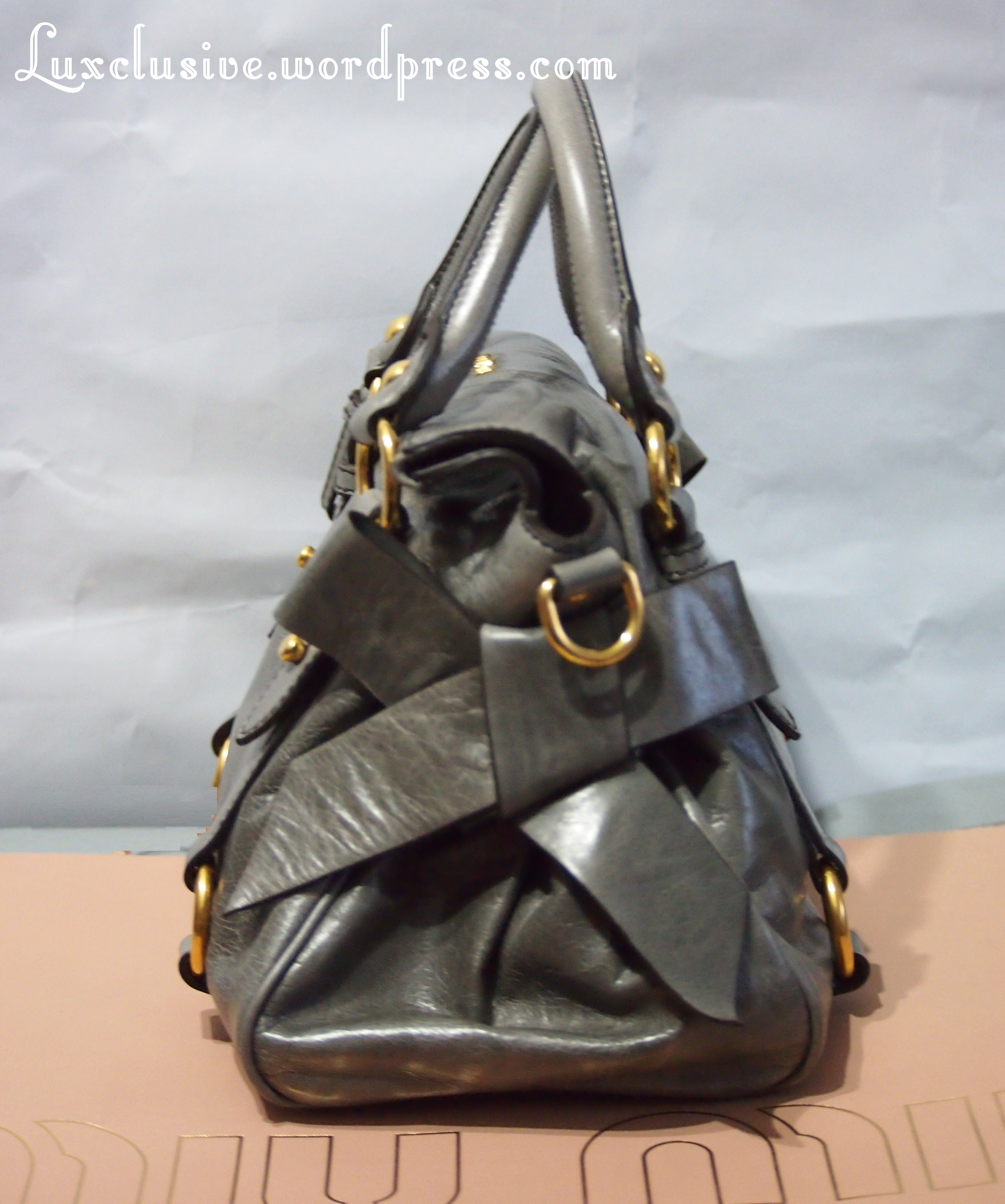 MIU MIU Vitello Lux Mini Bow Bag Cammeo 101444