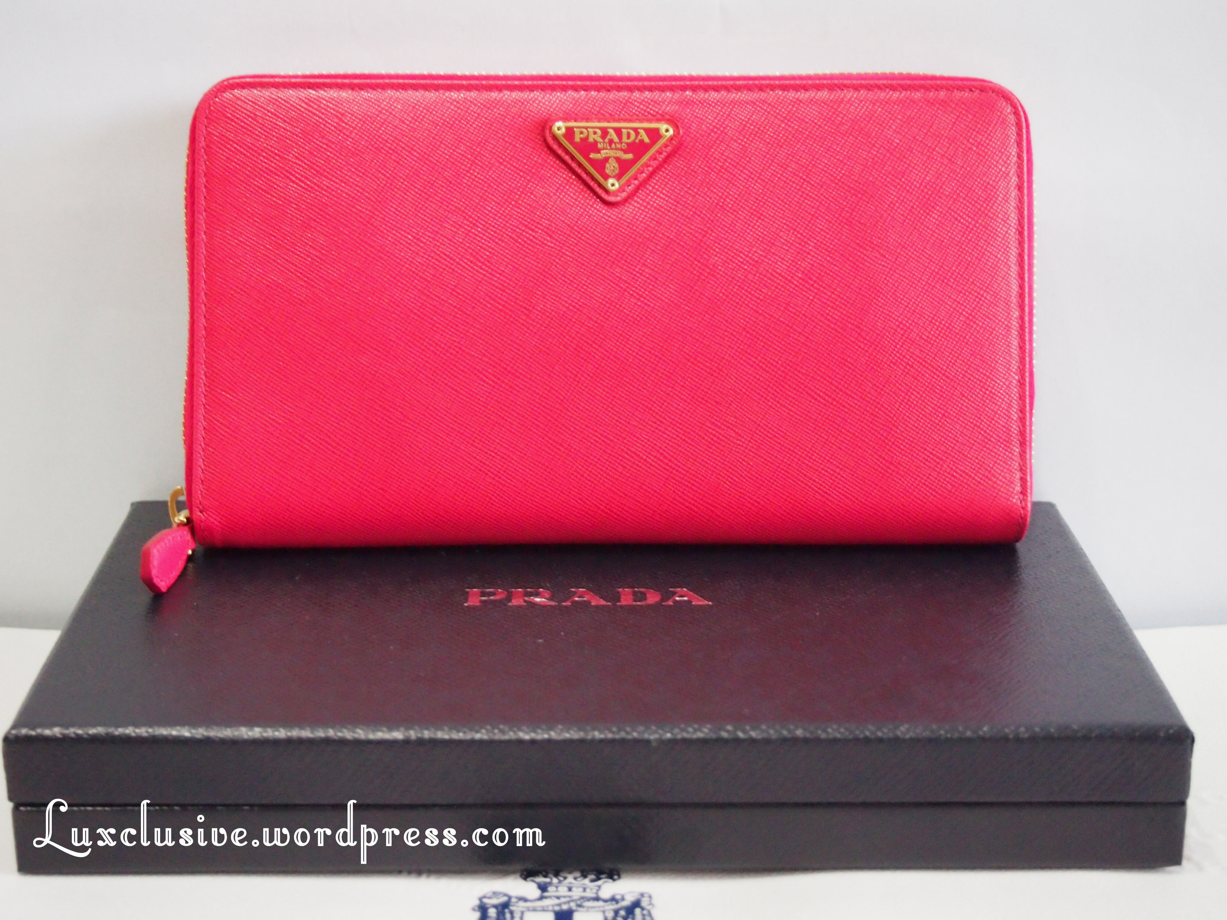 PRADA:Saffiano Long Zipper Wallet (Peonia) | Luxclusive